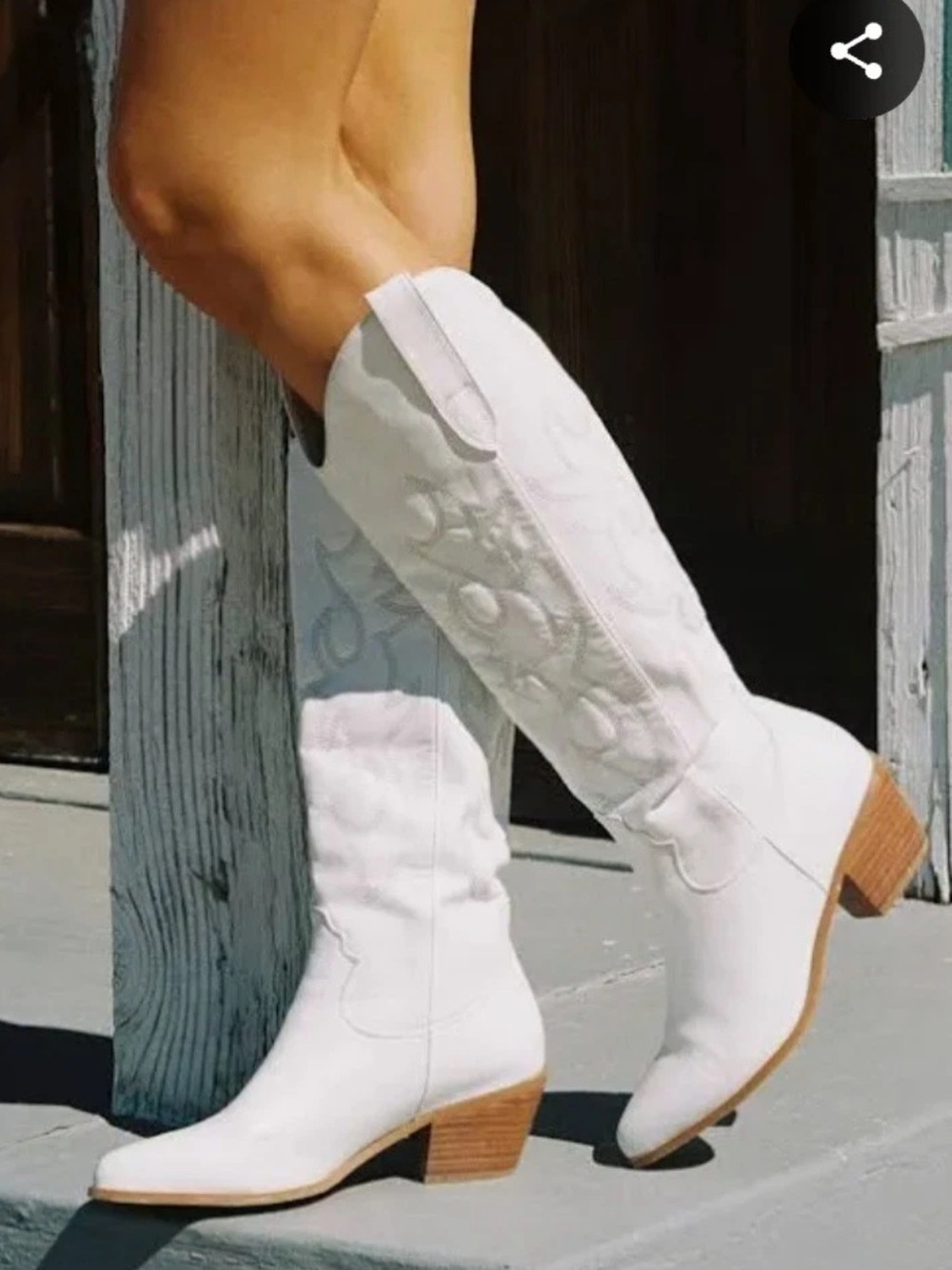 Bellini White Western Tall Cowboy Boots Embroidered Pull On Block Heel Size 8